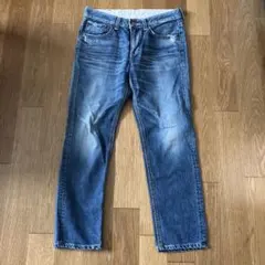 EDWNダメージ加工 ストレートデニム ブルー ジーンズ　ジーパン