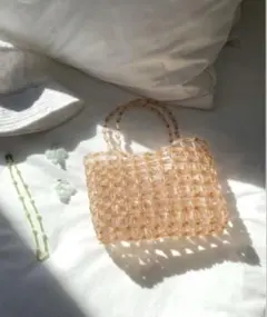 Heather ビーズハンドバッグ　オレンジ　ミニバッグ　お花　ビーズバッグ