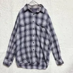 ユニクロ（M）フランネルシャツ　グレー系チェック　長袖　綿100%