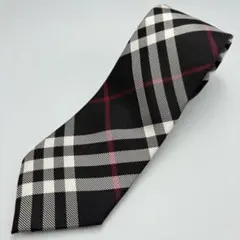 美品✨ バーバリーブラックレーベル ノバチェック ネクタイ 黒 赤 シルク100