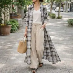 スピックアンドスパン マルチ タータン チェック フレア シャツ ワンピース