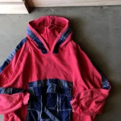 エルロデオ パッチワークデザイン ハーフジップ パーカー レッド 