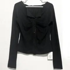 グレイル GRL タグ付き フロントボタンギャザー表起毛リブトップス yz673