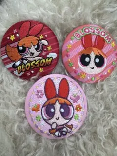 パワーパフガールズ 刺繍缶バッジ ビスケット ブロッサム 3点セット