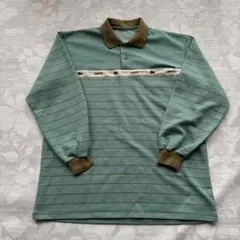 YAMATO グリーン ストライプ ポロシャツ Lサイズ
