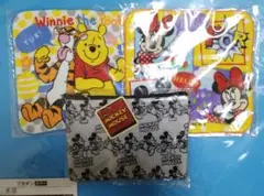 ディズニー ★一番くじ ★ミッキー、ミニー、プー ・ミニタオル ・フラットポーチ