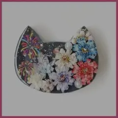 No.2758ハンドメイド レジンヘアゴム ドライフラワー 猫ちゃん 花火