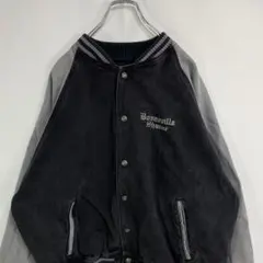 ID カナダ製　90s　デニムスタジアムジャンパー　刺繍　ブラック　2XL 短丈