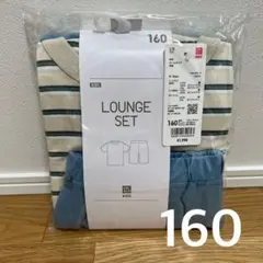 160 ユニクロ ルームセット 半袖パジャマ ボーダー/ベージュ(水色)