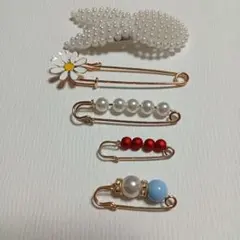 パールとビーズのヘアアクセサリー&ピンセット