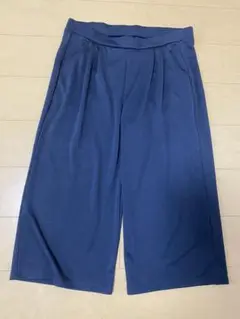 大きめガウチョパンツ ダークブルー グレー7部丈