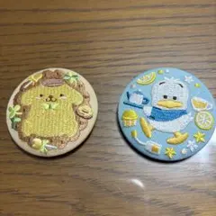 ポムポムプリン、アヒルのペックル刺繍ピンバッジセット