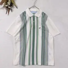 クロコダイル 半袖 ポロシャツ ストライプ ワンポイントロゴ ワニ刺繍 春夏 M