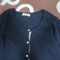 Samansa Mos2　ウール混合レース付き クルーネックカーディガン　状態良