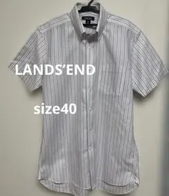Lands' End ストライプ ボタンダウン半袖シャツ　40