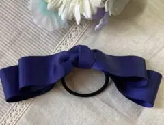 ハンドメイド　リボンゴム　たらりんリボン　ネイビー