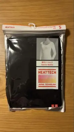 UNIQLO ヒートテック UネックT 八分袖 ブラック S 襟元シームレス