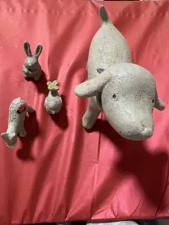 ガーデン小物　動物の置物 4点セット 犬 うさぎ 鳥　ロバ