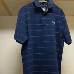 Under Armour ネイビー　ピンク ストライプ ポロシャツ LG