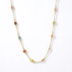 14K ストーン スクエア ネックレス ゴールド 上品 チェーン マルチカラー