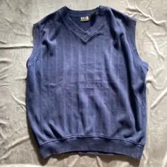 90s FOURSOME Vネックニットベスト ネイビー XL コットン 古着