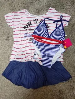 ストライプオープンショルダーシャツ ストライプビキニ 4点セットMサイズ