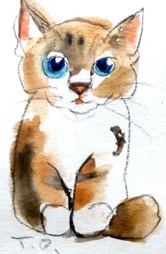 No1557ドローイング水彩画猫ちゃん