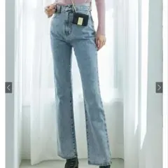 グレイル　ハイウエストセミフレアデニムパンツМサイズブルー[cu289]