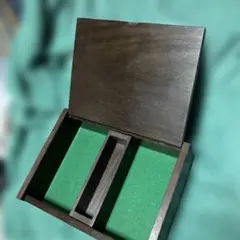 木製文箱 ダークブラウン 緑色内装