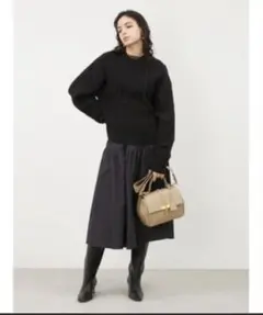 フレアロングスカート 黒 コットン　ミラオーウェン