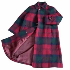 ニューヨーカー レディース ステンカラーコート M チェック柄 赤 緑 ロング丈