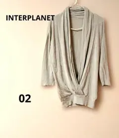 INTERPLANET ドレープカシュクール シャンパンシルバー 七分袖トップスのサムネイル