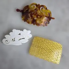 鼈甲カラー バレッタ 髪飾り 3点セット まとめ売り 着物 浴衣 和装 Q2