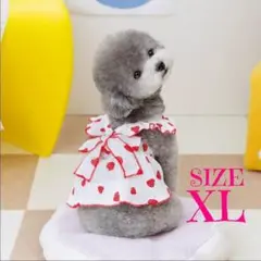 いちご柄 ワンピース 犬服 リボン ホワイト XLサイズ おしゃれ 可愛い