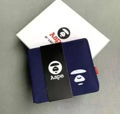 aape ネイビー 刺繍二つ折り財布