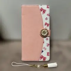 凹みあり　iphone 14 ProMaxケース 手帳型　かわいい　花柄　ピンク