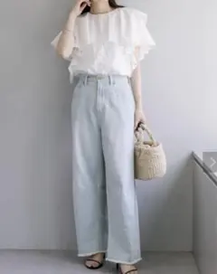24年 ピュアルセシン カーブシルエットコットンリネンデニムパンツ 38のサムネイル