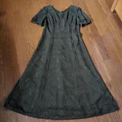 ★新品未着用★　総レース　ロングワンピース　9 濃いグリーン