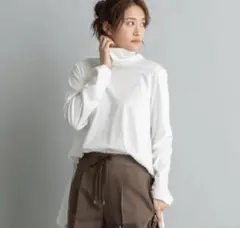 PLST プラステ グロスジャージータートルネックTシャツ 白 ホワイト M