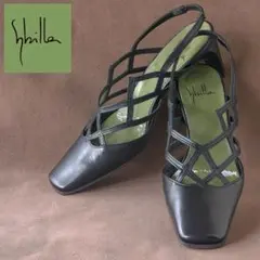 sybilla シビラ 黒 ヒール サンダル カットワーク エレガント