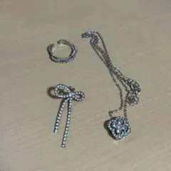 リボンイヤーカフ ネックレス リング 3点セットのサムネイル