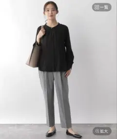 ウツクシルエットテーパードパンツ　グレーヘリンボン　XL グローバルワーク