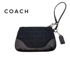 【COACH】コーチリストレットポーチミニシグネチャーキャンバス×レザー