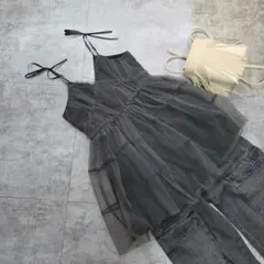 【Loueme ルエム 】チュールキャミワンピース ミニワンピース グレー