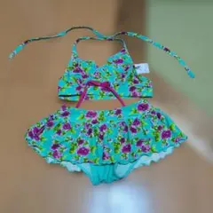 ターコイズ フラワー柄 セパレート水着