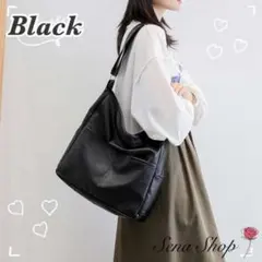 ショルダーバッグ　メンズ　レディース　鞄　レザー　黒色　大容量　大きめ　斜め掛け