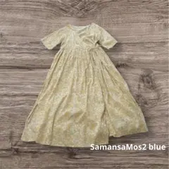 サマンサモスモスブルー　花柄　総柄　カシュクールワンピース　ナチュラル