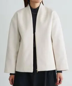 ノーカラーショートコート　ホワイト