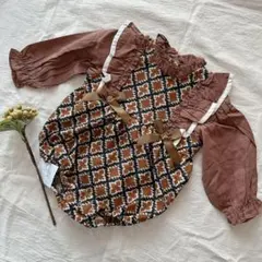 SHEIN ベビー ロンパース チェック柄 フリル リボン