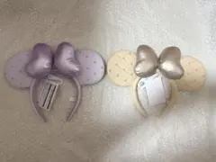 【新品タグ付】 ミニー カチューシャ キルティング パール 紫 ベージュ セット